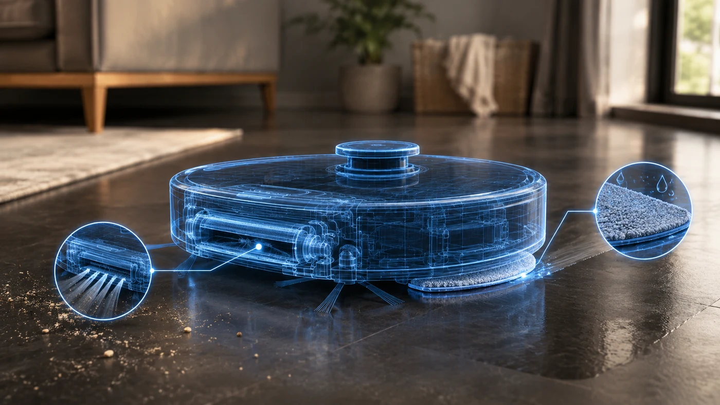 Robot vacuum showing vacuuming and mopping functions